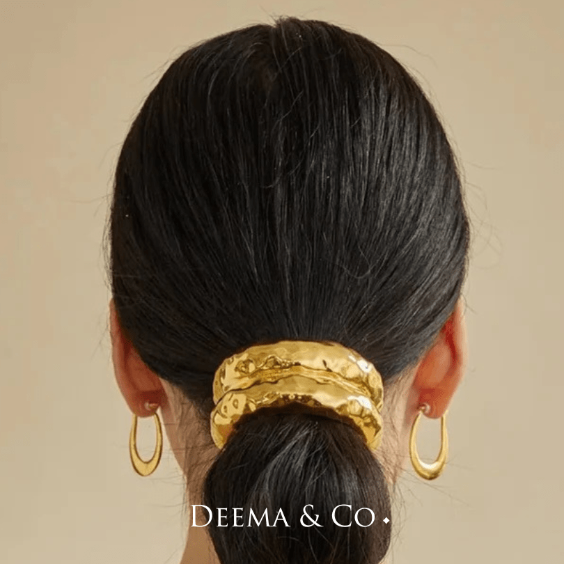 Hammered Parhelia Double Arch Hair Tie Model- gold specs