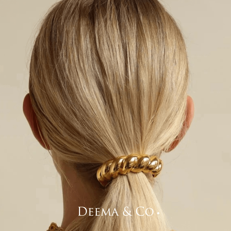 sadira croissant twirl hair tie gold2 model
