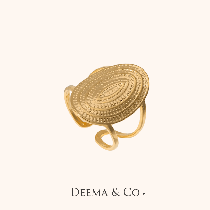 Elnaz Boho Dotted Shield Adjustable Ring - gold