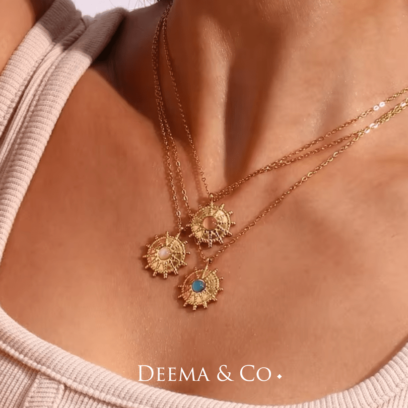 Konark Sun Wheel Opal Gemstone Necklace Model