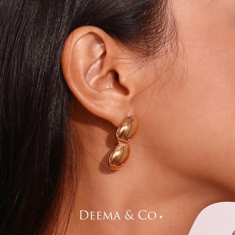 Model Gold Fistik Duo Statement Earrings
