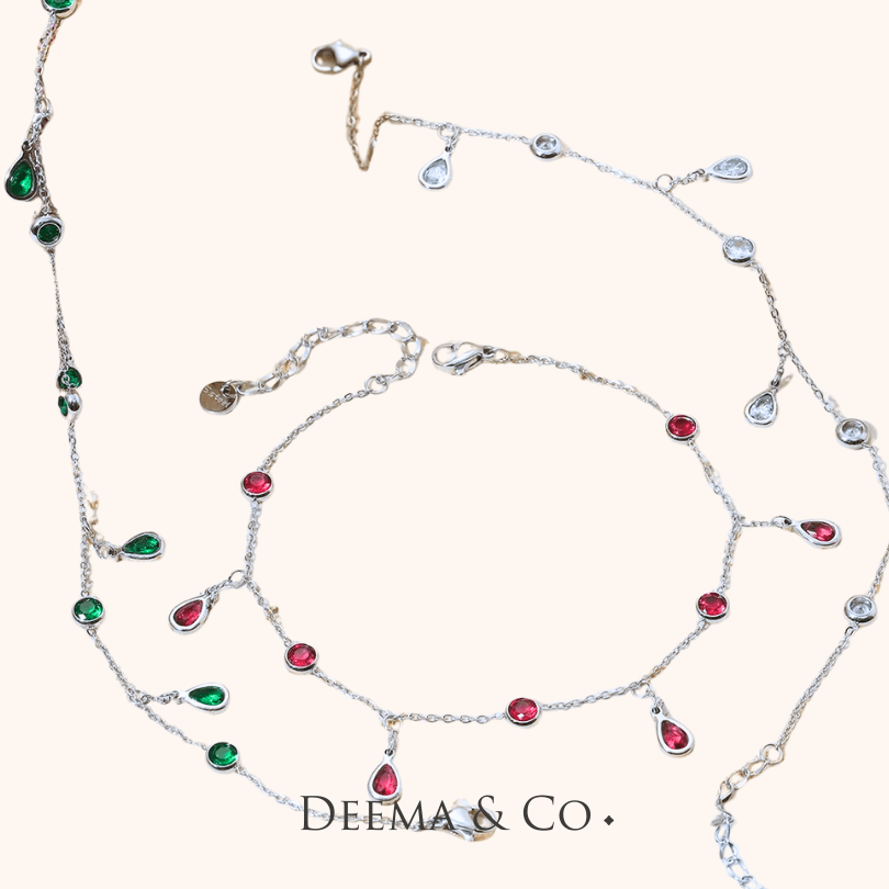 Rani Double Tassel Silver Multicolour CZ Mains